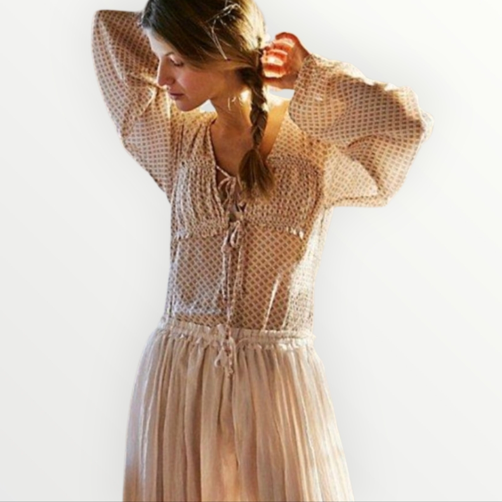 Free People Intimately Womens Long Sleeve Bodysuit L‎ Boho Geometric Print